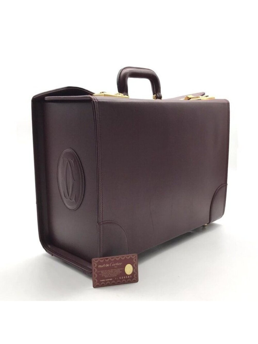 Cartier Must Line Leather Attache Case Vintage Bordeaux Pilot Hand Bag